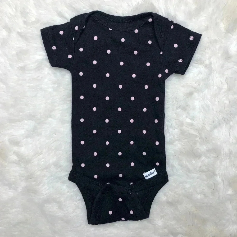 Gerber Onesie Diaper Shirt Polka Dots Black / Pink Size Newborn